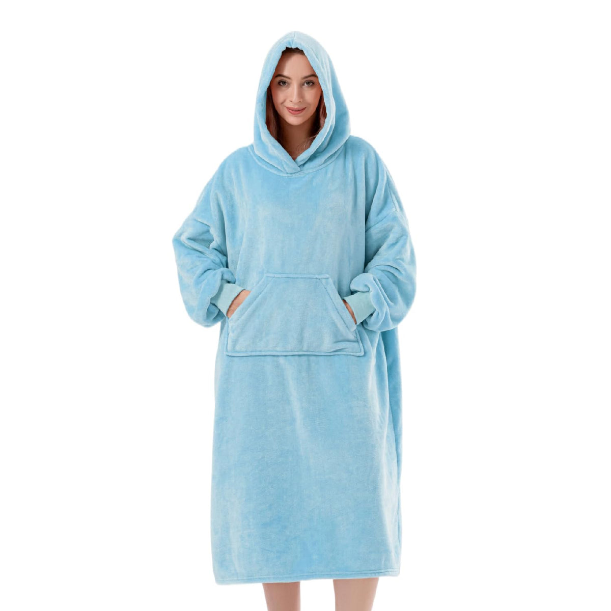 Wearable Blanket Hoodie for Women/Kids/Men Oversized & Cozy Sherpa Lined Hoodie Sweatshirt Blanket(Baby blueLong)