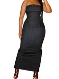 Flamingals Sexy Off Shoulder Sleeveless Maxi Dress for Women Zip Back Split Hem Party Long Dress Black 2XL