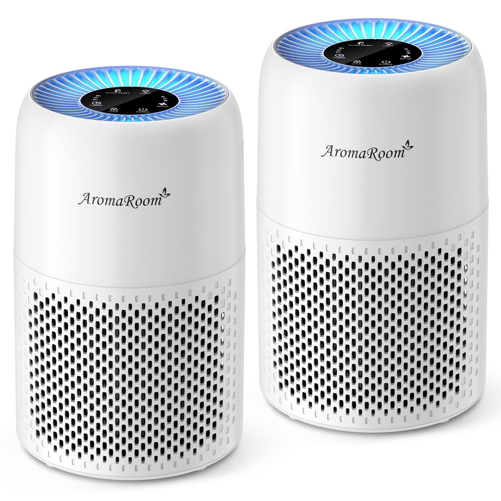 AromaRoom 2 Pack Air Purifiers for Bedroom H13 HEPA Air Purifier for Home with Aromatherapy Portable Air Cleaner for Smoke Allergies Pet Hair Dander Odor Dust RGB Night Light AP100-C (White)
