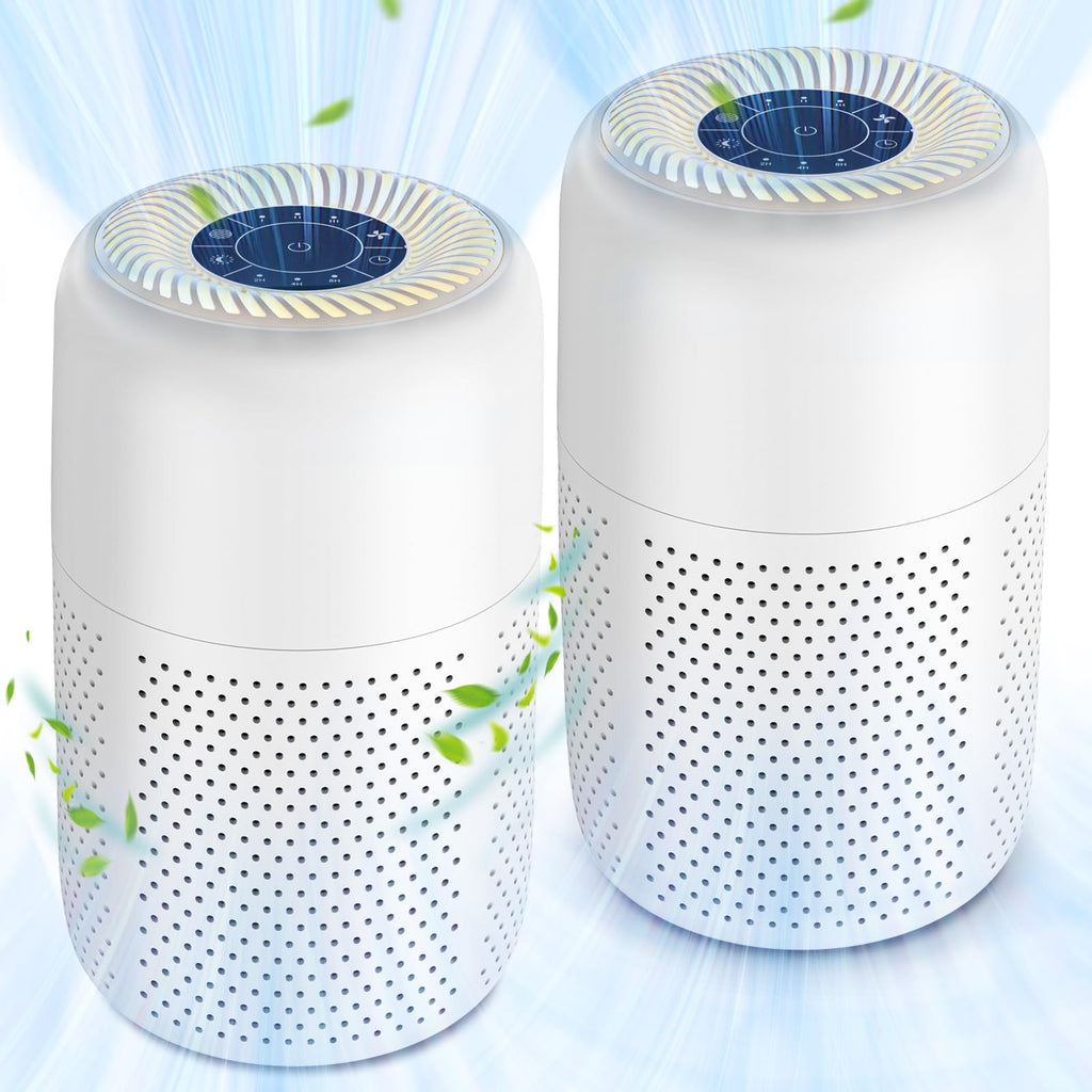 2 Pack Vhoiu Air Purifiers for Home Bedroom up to 600ft² Quiet Air Purifier With Night Light Whole House Has Fresh Air H13 True HEPA Air Purifier For Office Dorm Apartment Kitchen (KJ50 White)