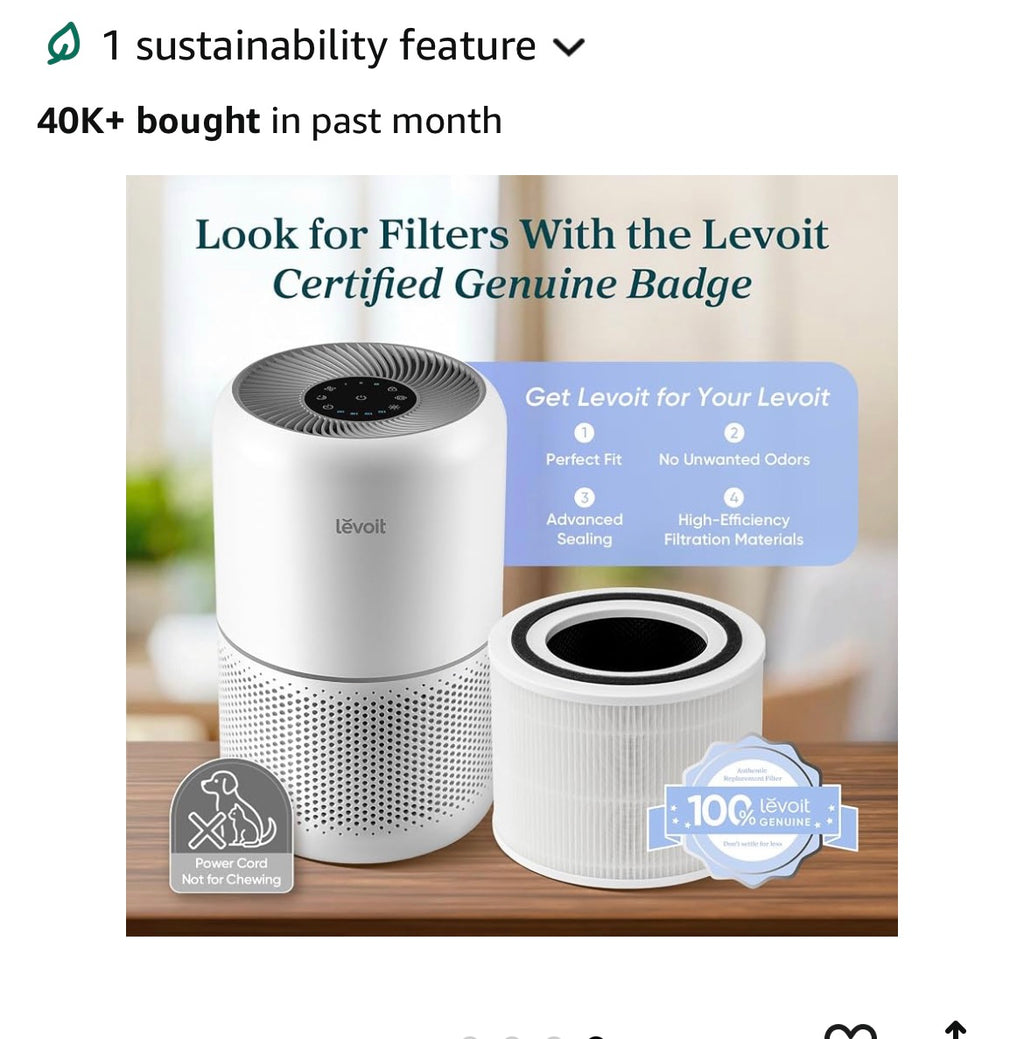Levoit Air Purifier for Home Pets Hair Allergens in Bedroom Quiet Purifiers
