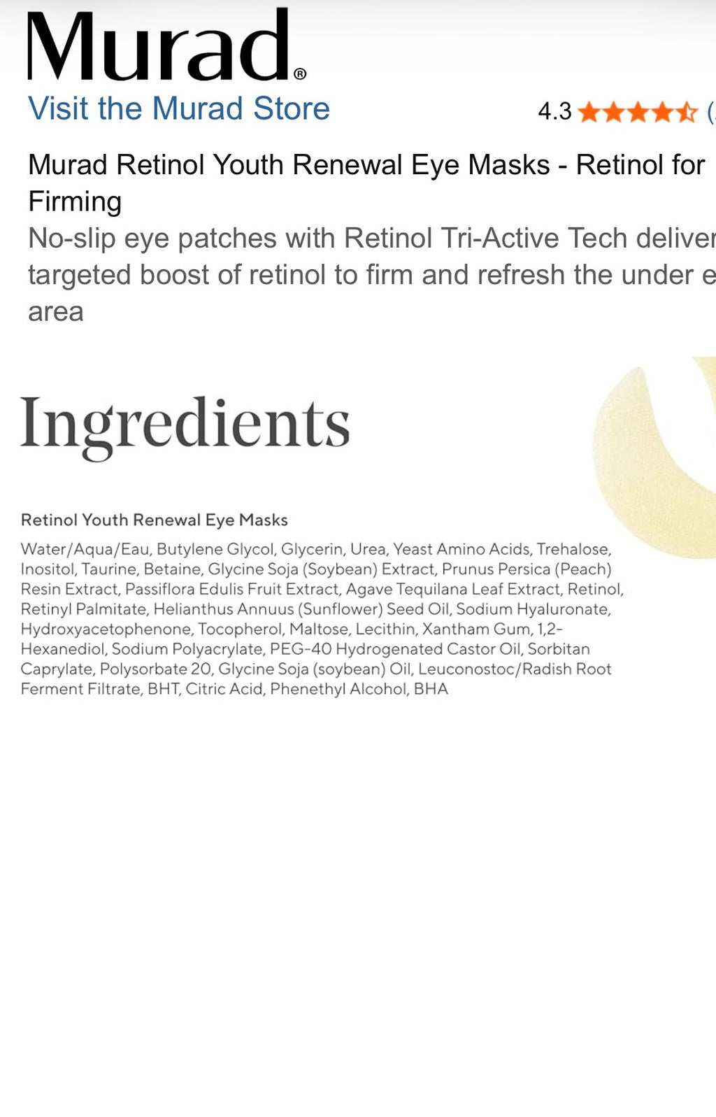 Murad Retinol Youth Renewal Eye Masks - Retinol for Firming
