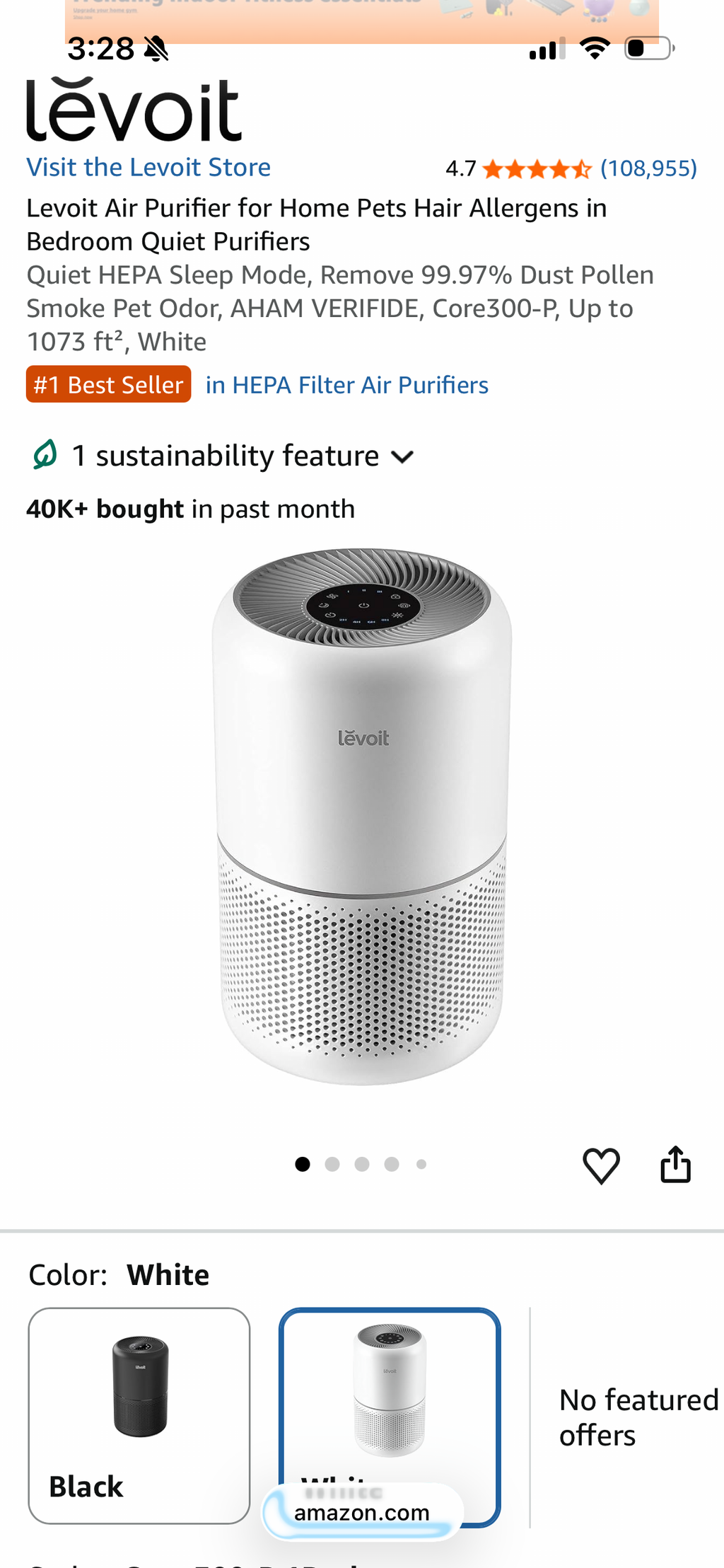 Levoit Air Purifier for Home Pets Hair Allergens in Bedroom Quiet Purifiers
