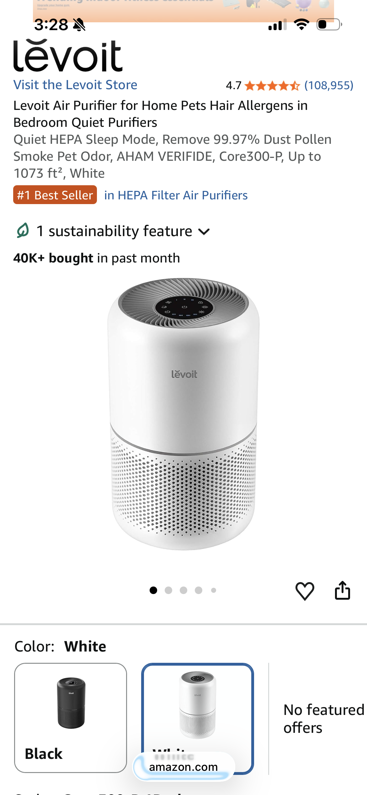 Levoit Air Purifier for Home Pets Hair Allergens in Bedroom Quiet Purifiers