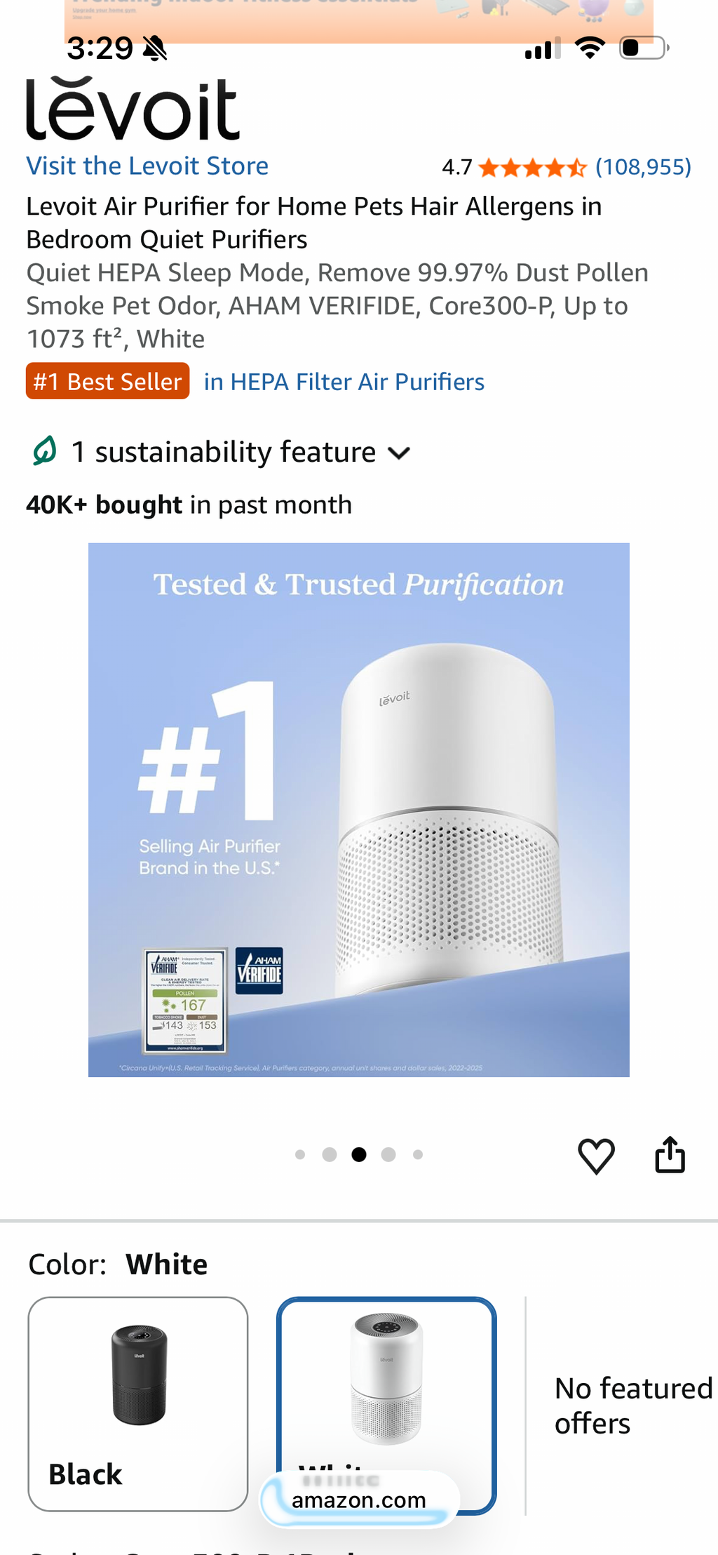Levoit Air Purifier for Home Pets Hair Allergens in Bedroom Quiet Purifiers
