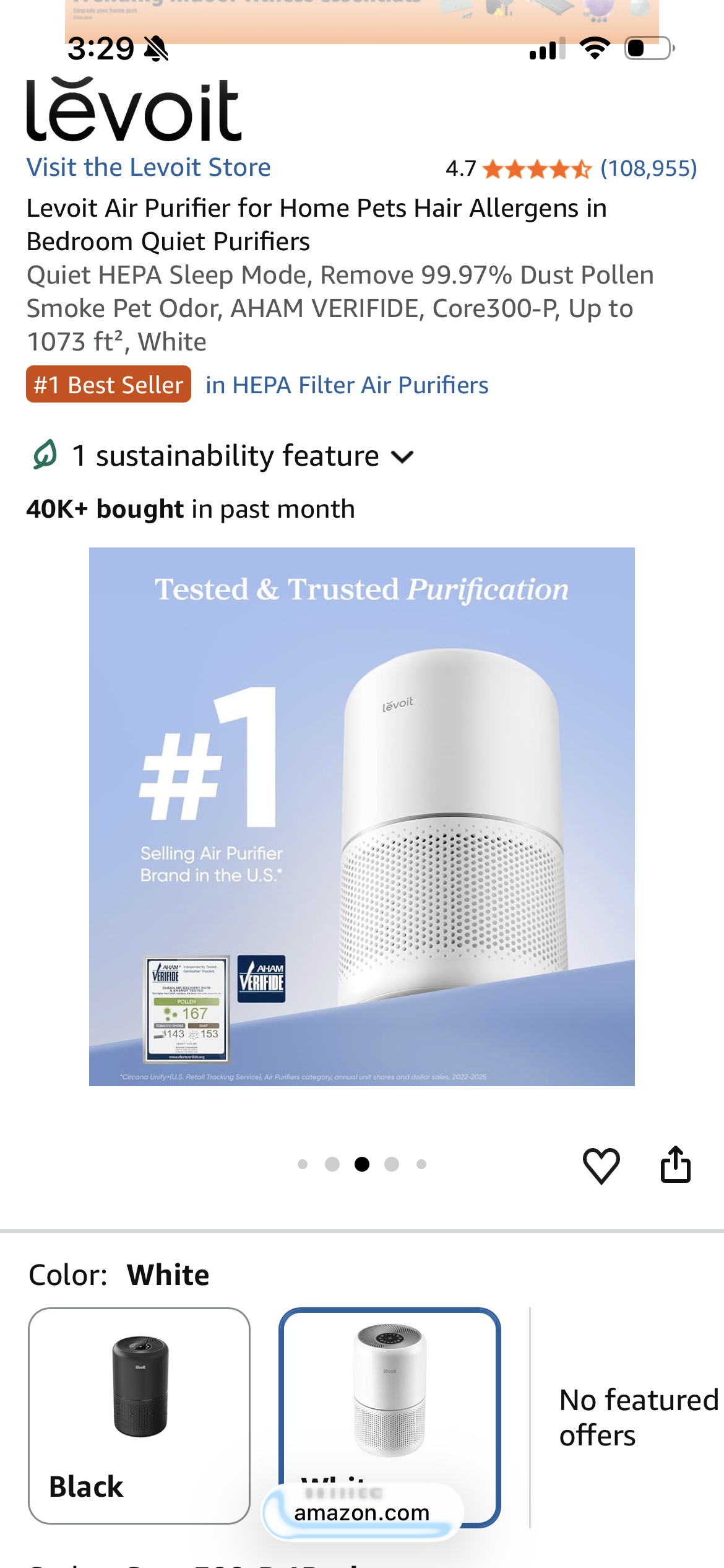 Levoit Air Purifier for Home Pets Hair Allergens in Bedroom Quiet Purifiers