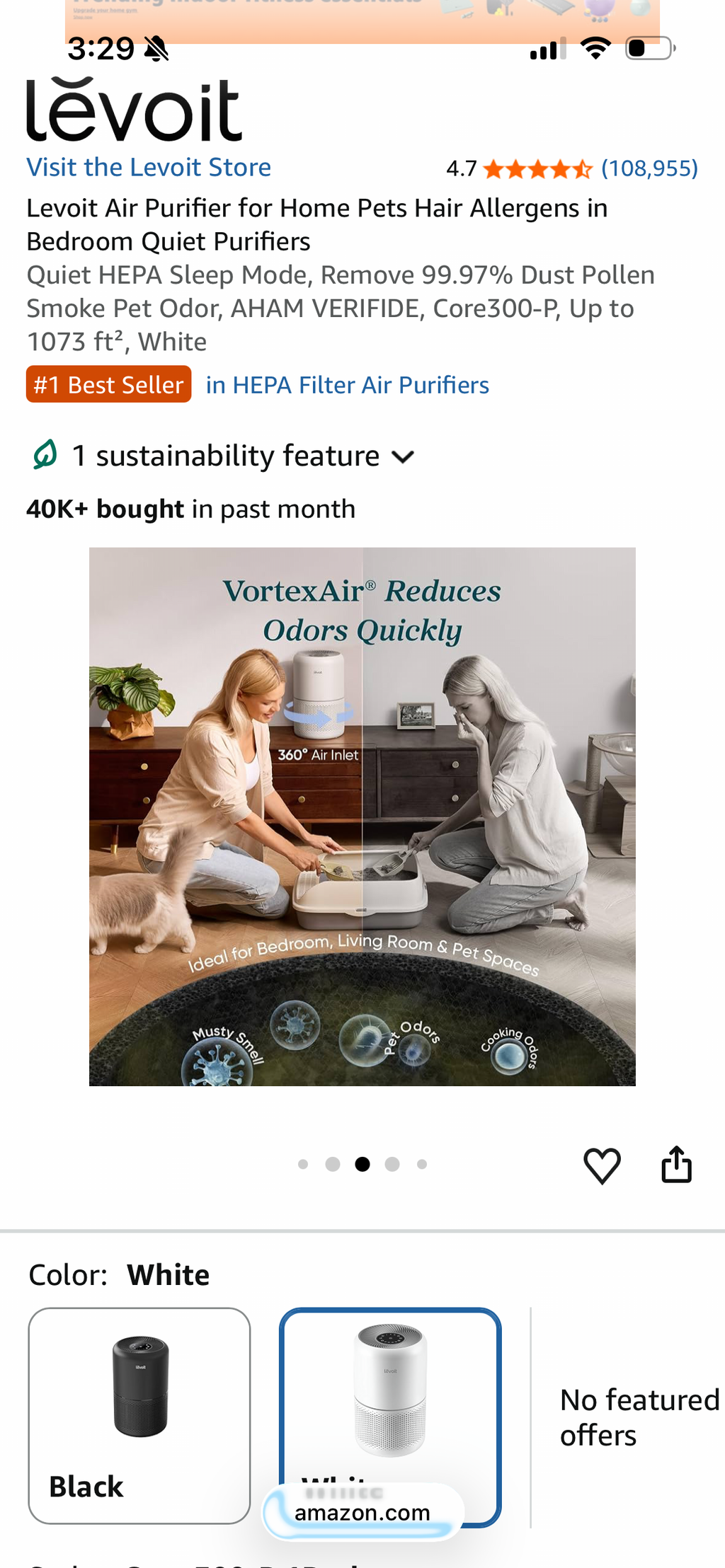 Levoit Air Purifier for Home Pets Hair Allergens in Bedroom Quiet Purifiers