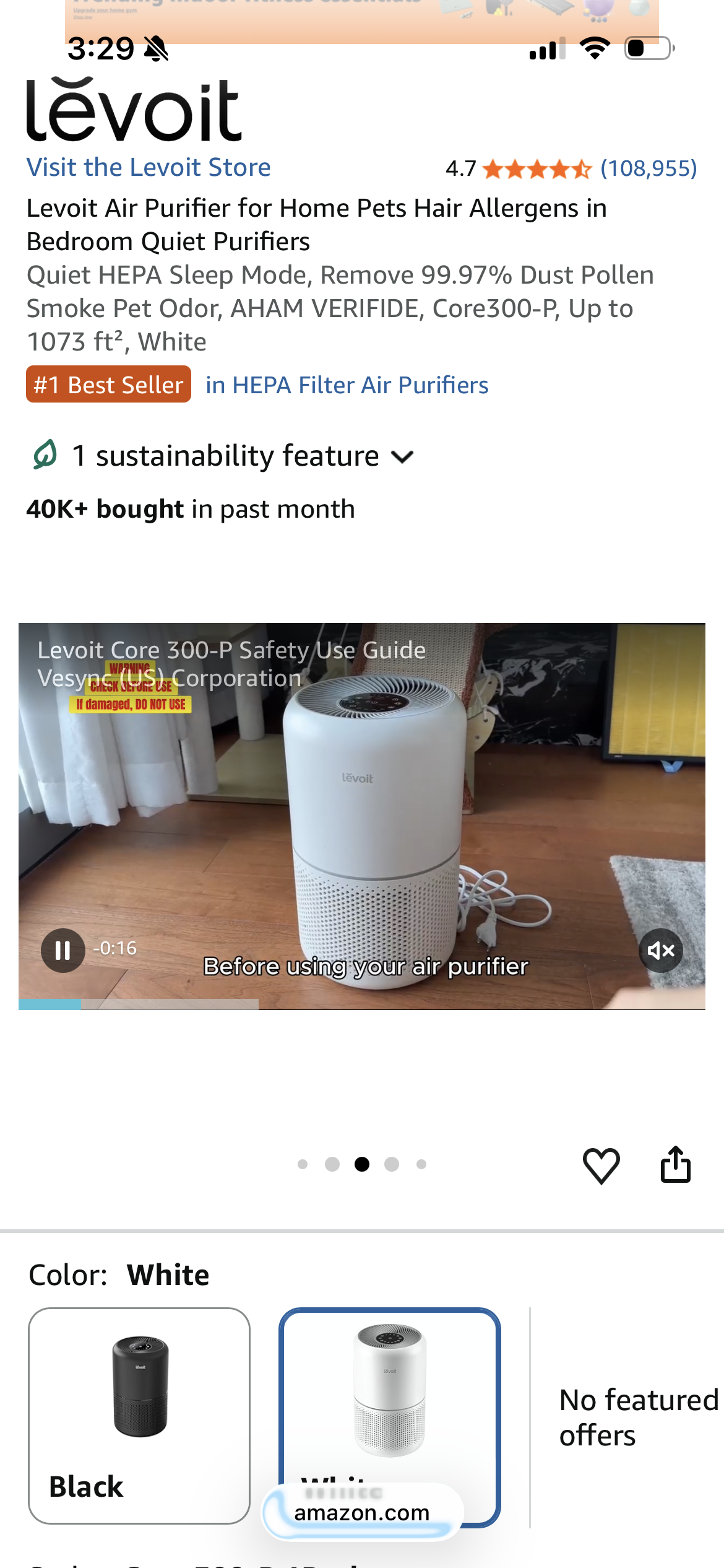 Levoit Air Purifier for Home Pets Hair Allergens in Bedroom Quiet Purifiers