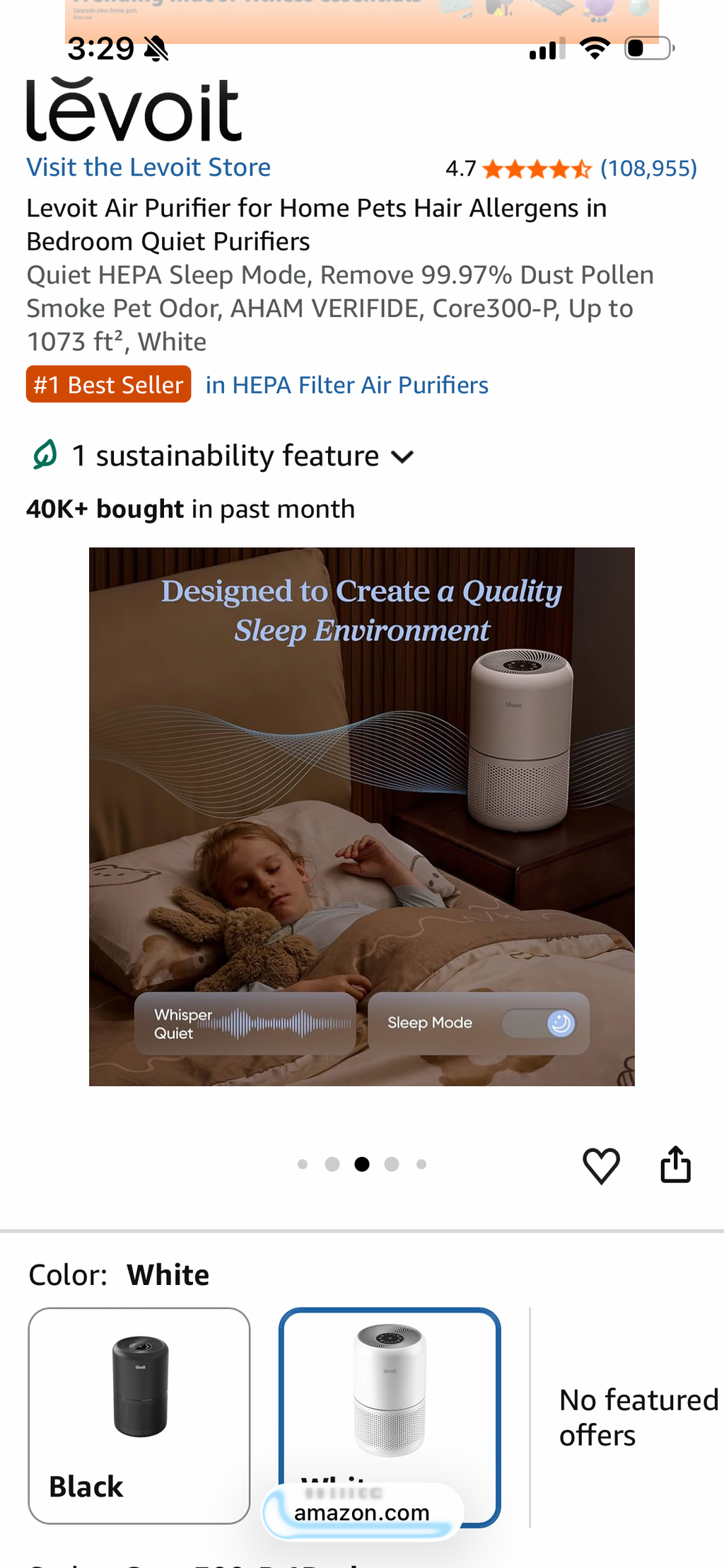 Levoit Air Purifier for Home Pets Hair Allergens in Bedroom Quiet Purifiers
