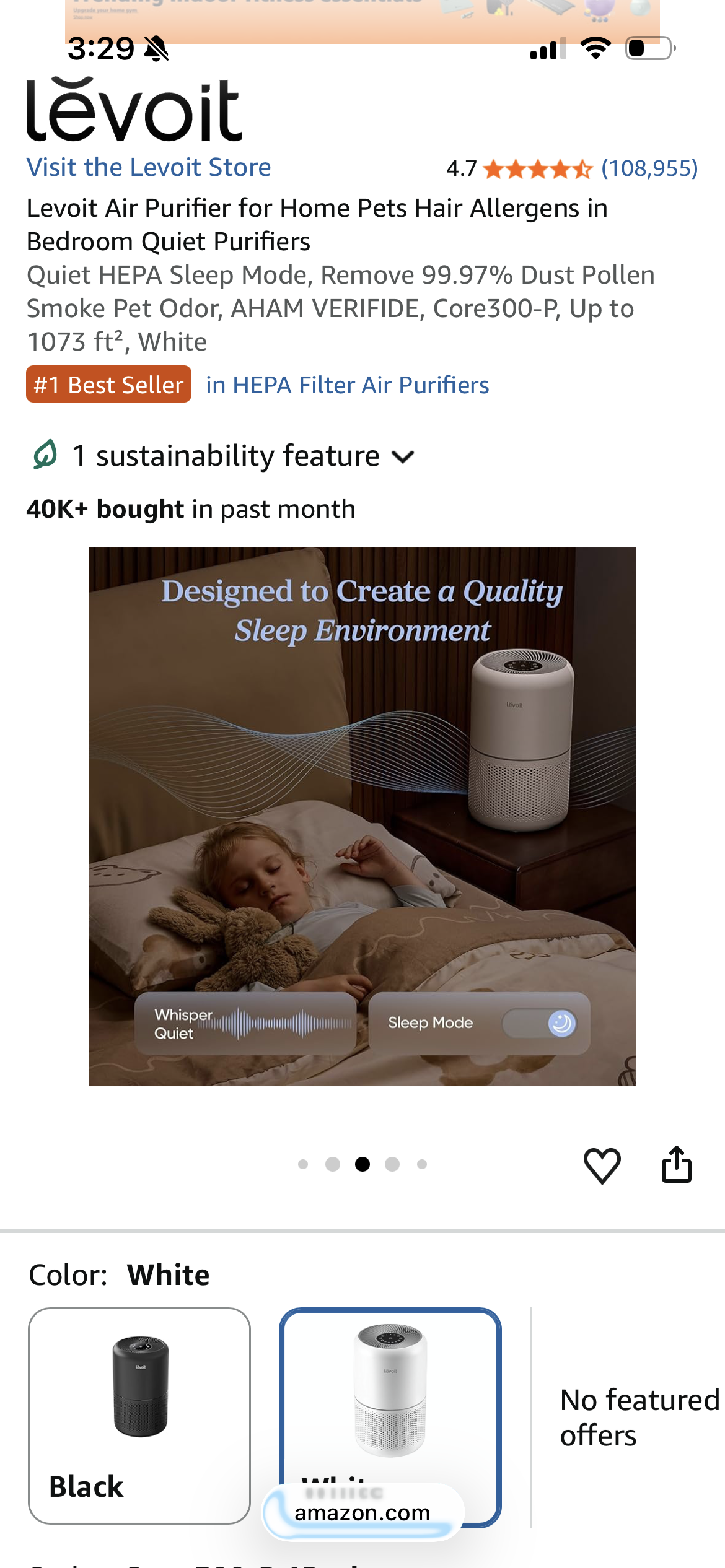 Levoit Air Purifier for Home Pets Hair Allergens in Bedroom Quiet Purifiers